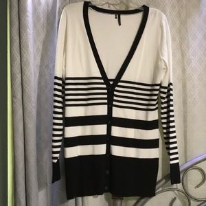 Black and white tunic length cardigan